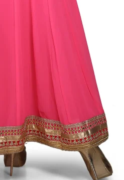 Embroidered Jacket Style Abaya Georgette Suit in Pink