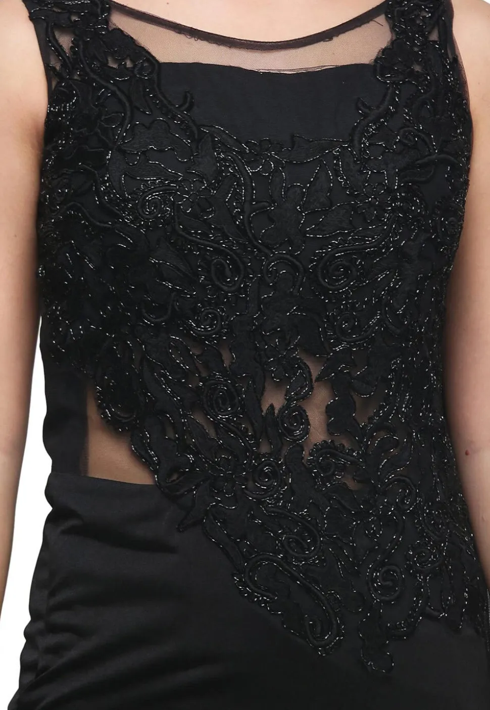 Embroidered Lycra Gown in Black