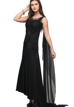 Embroidered Lycra Gown in Black