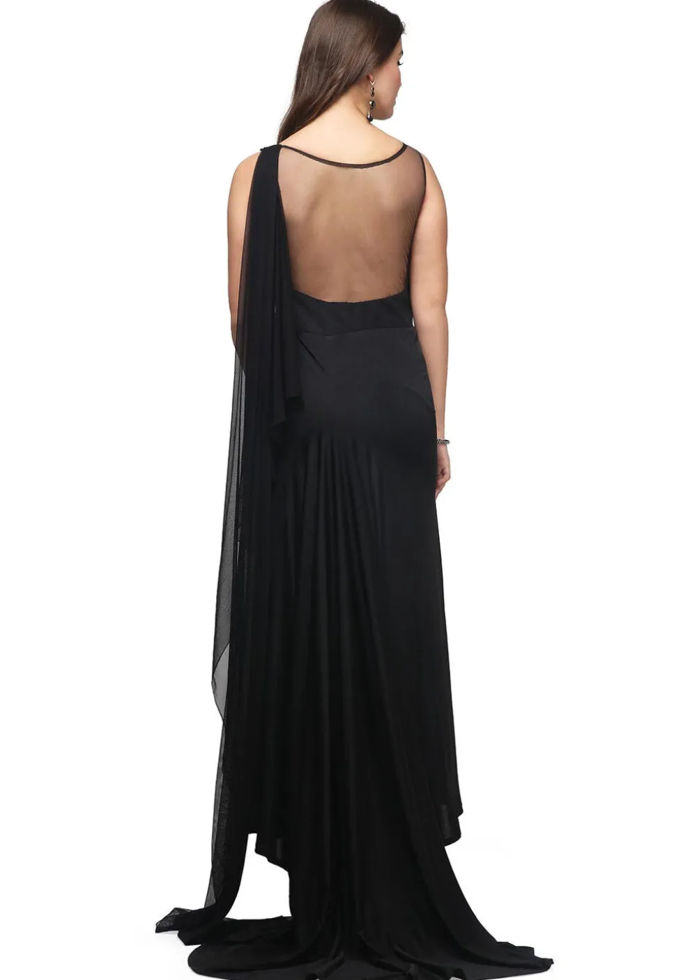 Embroidered Lycra Gown in Black