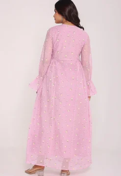 Embroidered Mulmul Cotton Abaya Style Suit in Pink