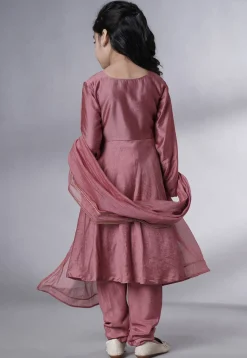 Embroidered Muslin Silk A Line Suit in Old Rose
