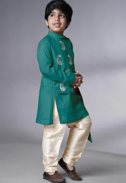 Embroidered Muslin Silk Asymmetric Kurta Set in Light Green