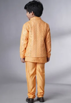 Embroidered Muslin Silk Kurta Set in Mustard