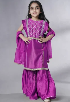 Embroidered Muslin Silk Pakistani Suit in Magenta