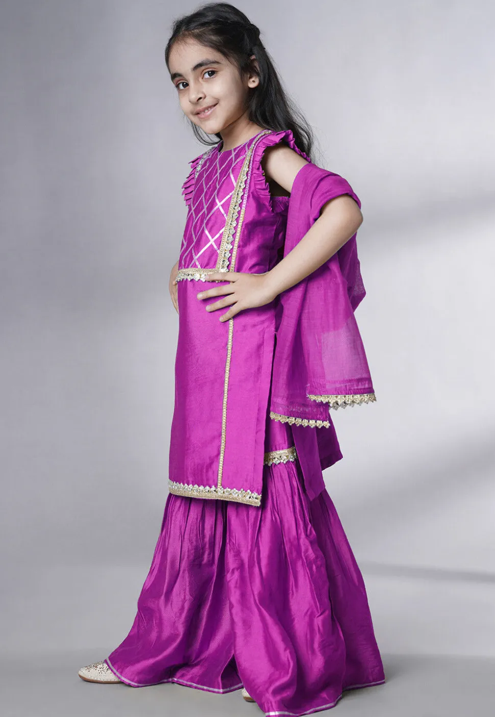 Embroidered Muslin Silk Pakistani Suit in Magenta