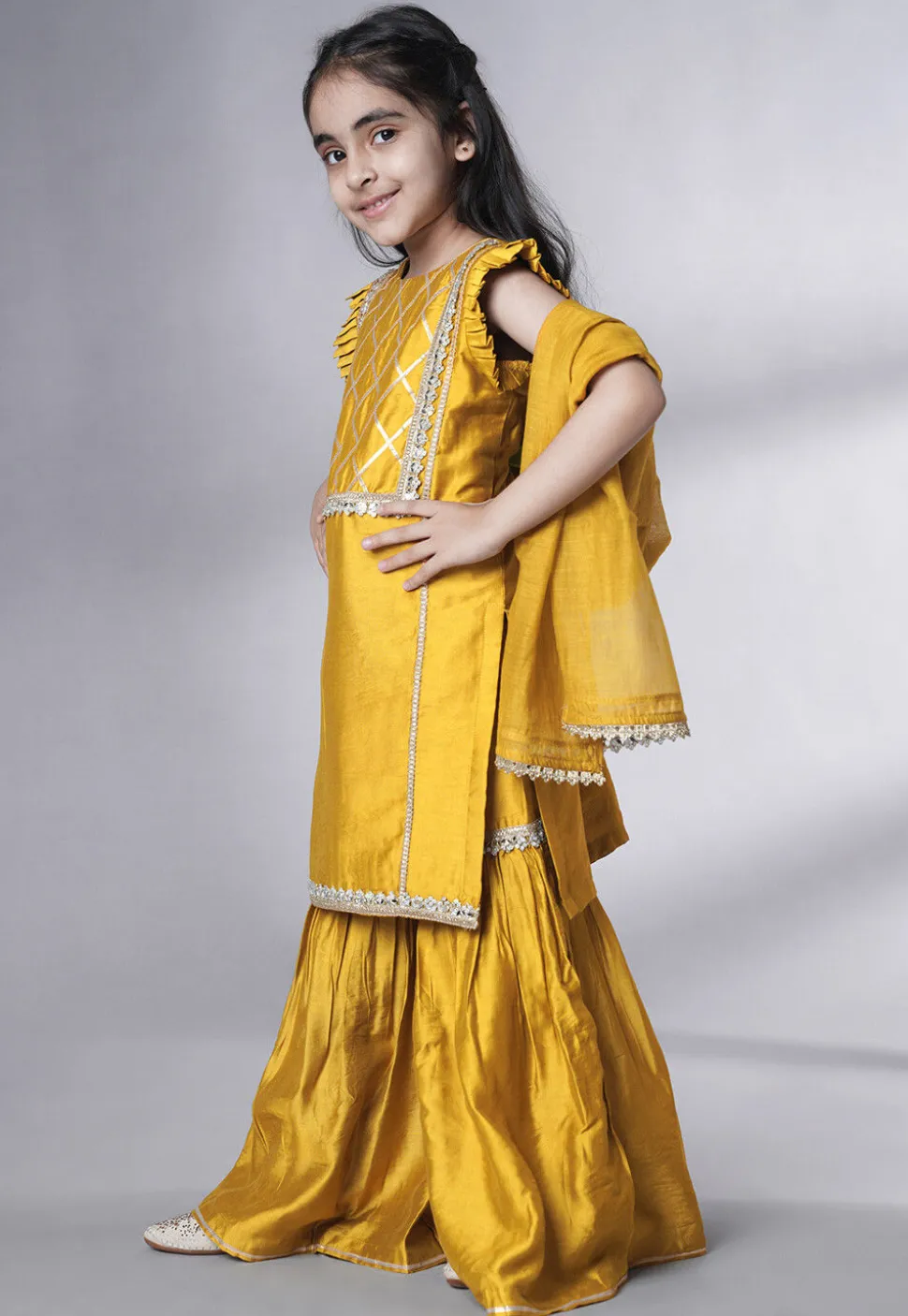 Embroidered Muslin Silk Pakistani Suit in Mustard