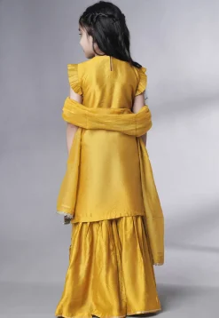 Embroidered Muslin Silk Pakistani Suit in Mustard