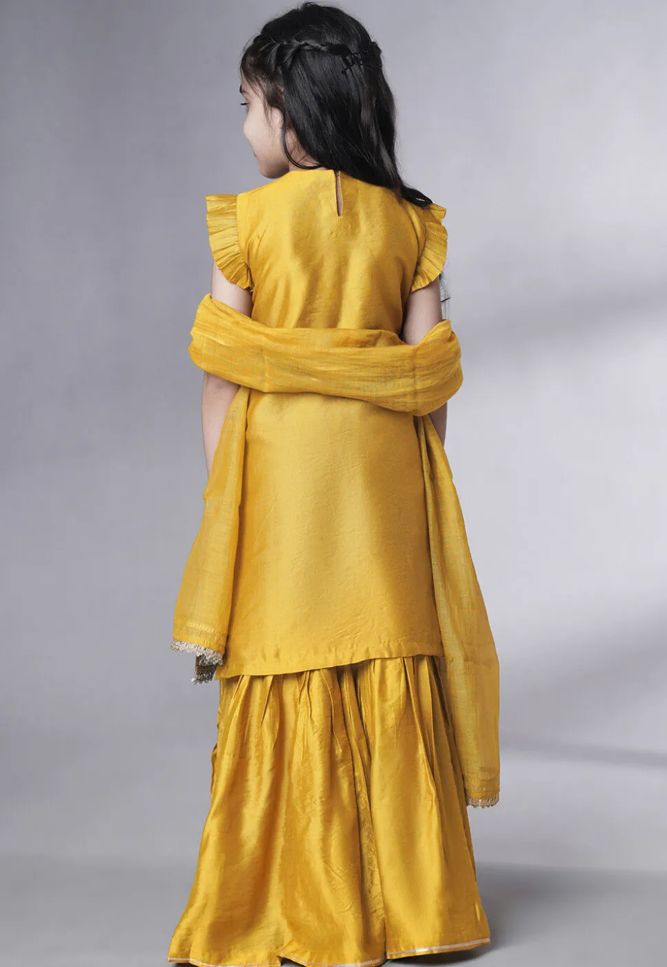 Embroidered Muslin Silk Pakistani Suit in Mustard