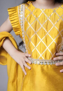 Embroidered Muslin Silk Pakistani Suit in Mustard