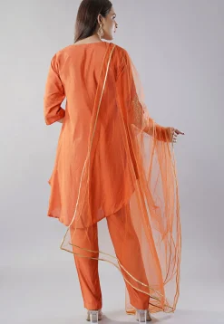 Embroidered Muslin Silk Pakistani Suit in Rust
