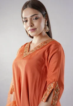 Embroidered Muslin Silk Pakistani Suit in Rust