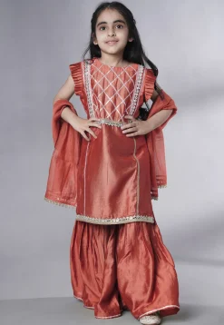 Embroidered Muslin Silk Pakistani Suit in Rust