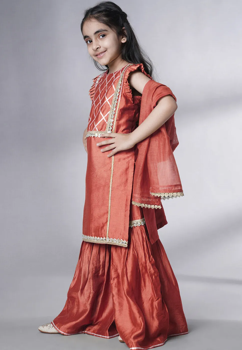 Embroidered Muslin Silk Pakistani Suit in Rust