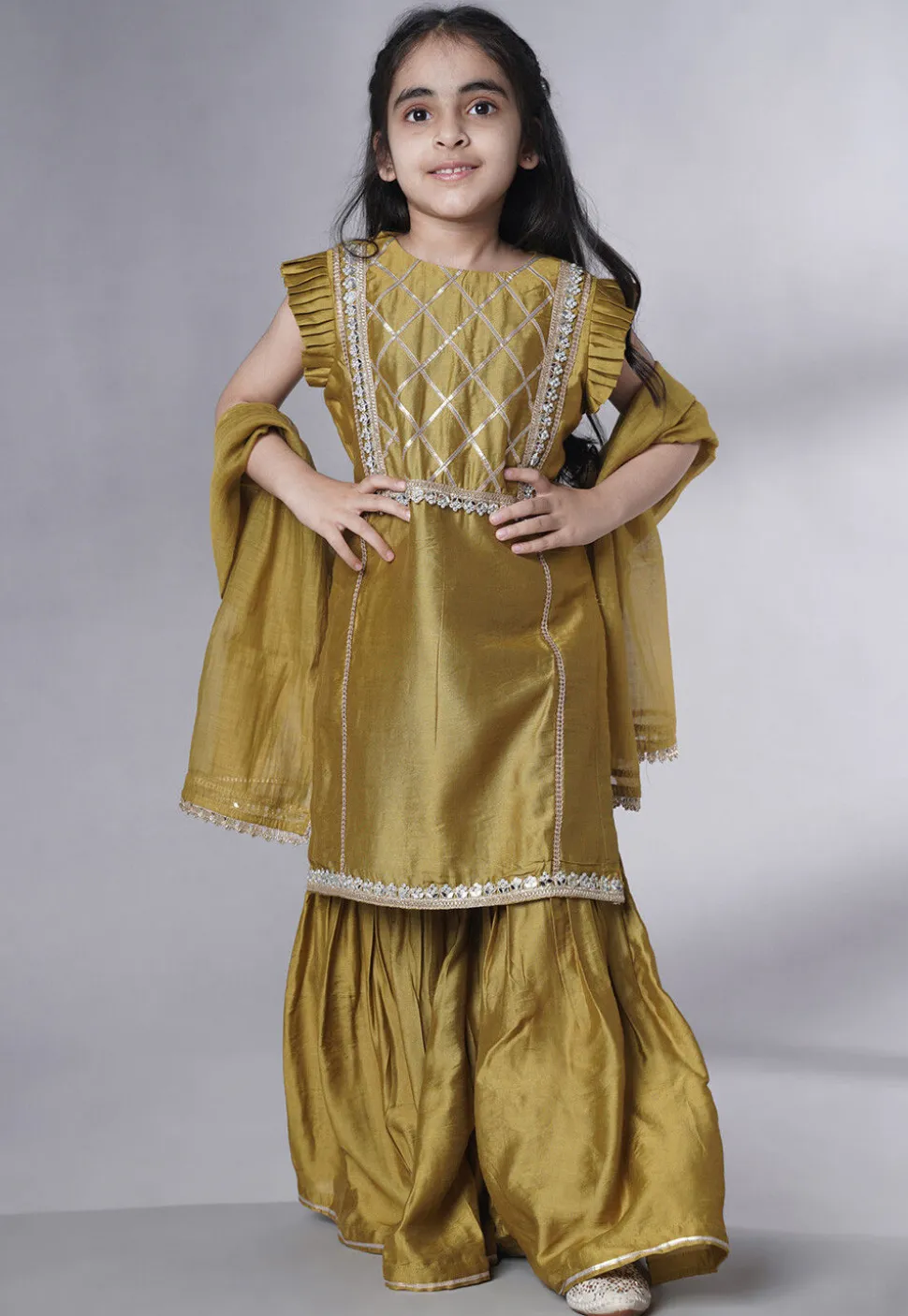 Embroidered Muslin Silk Pakistani Suit in Dusty Green