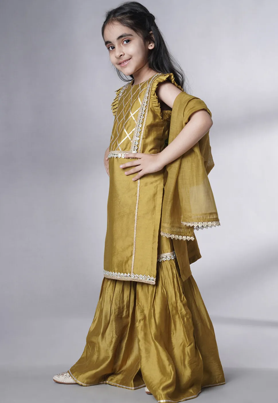 Embroidered Muslin Silk Pakistani Suit in Dusty Green