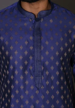 Embroidered Neckline Cotton Silk Dhoti Kurta in Royal Blue