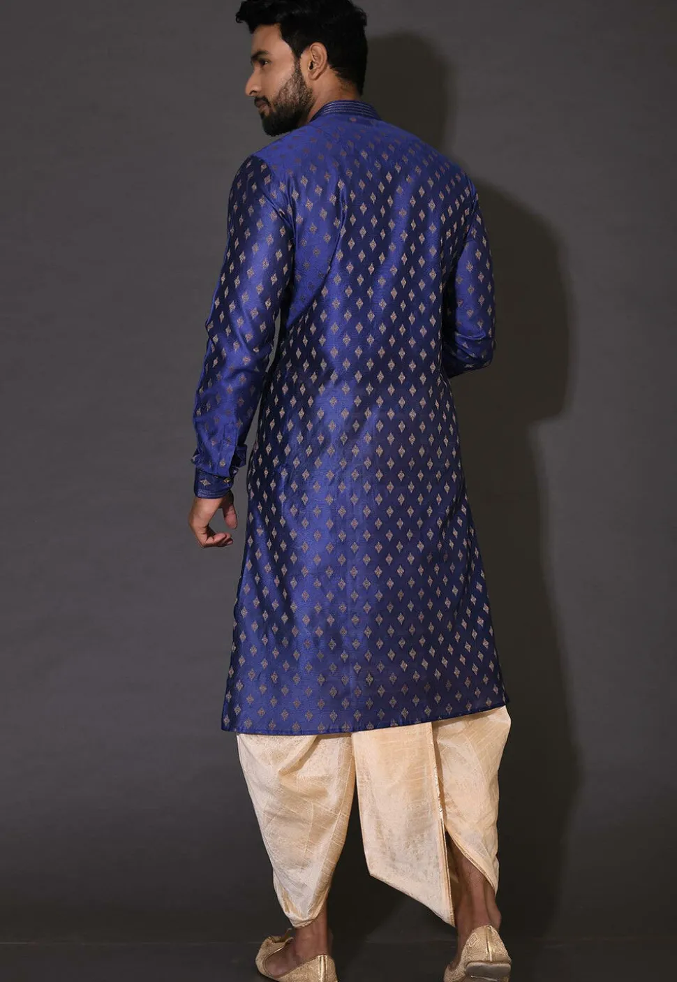 Embroidered Neckline Cotton Silk Dhoti Kurta in Royal Blue