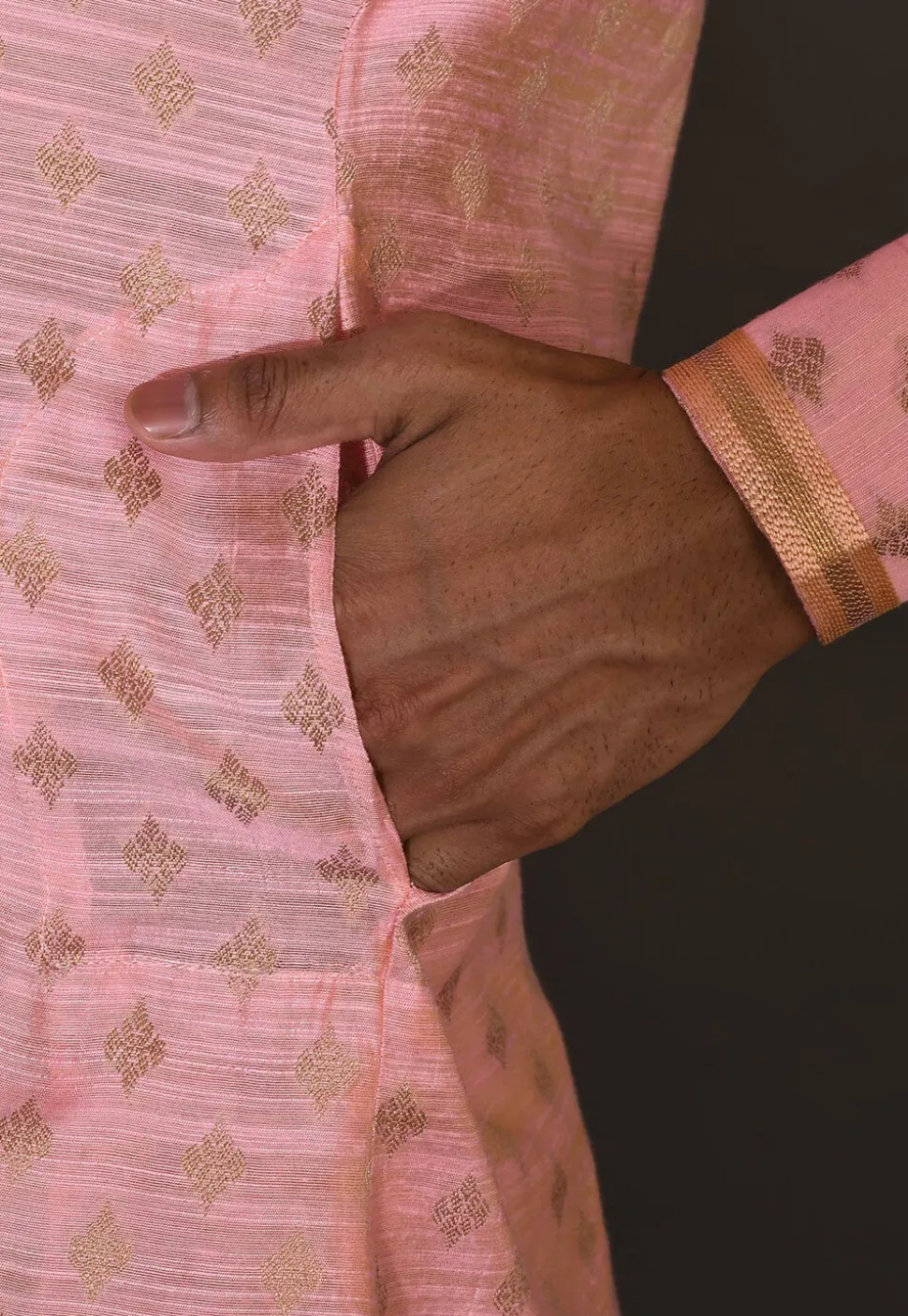 Embroidered Neckline Cotton Silk Jacquard Kurta Set in Pink