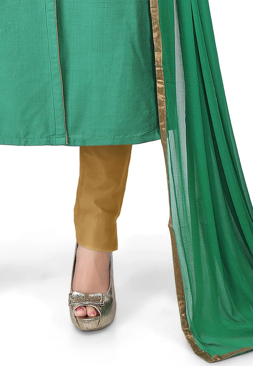 Embroidered Neckline Cotton Silk Angrakha Style Suit Green