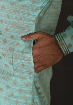 Embroidered Neckline Cotton Silk Dhoti Kurta in Turquoise