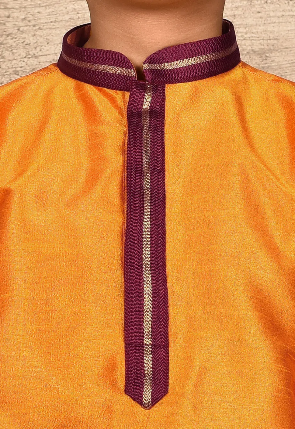 Embroidered Neckline Dupion Silk Kurta Set in Mustard