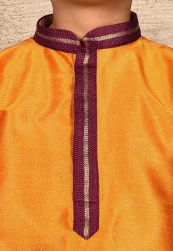 Embroidered Neckline Dupion Silk Kurta in Mustard