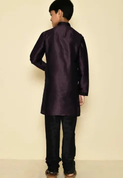 Embroidered Neckline Dupion Silk Kurta Set in Wine