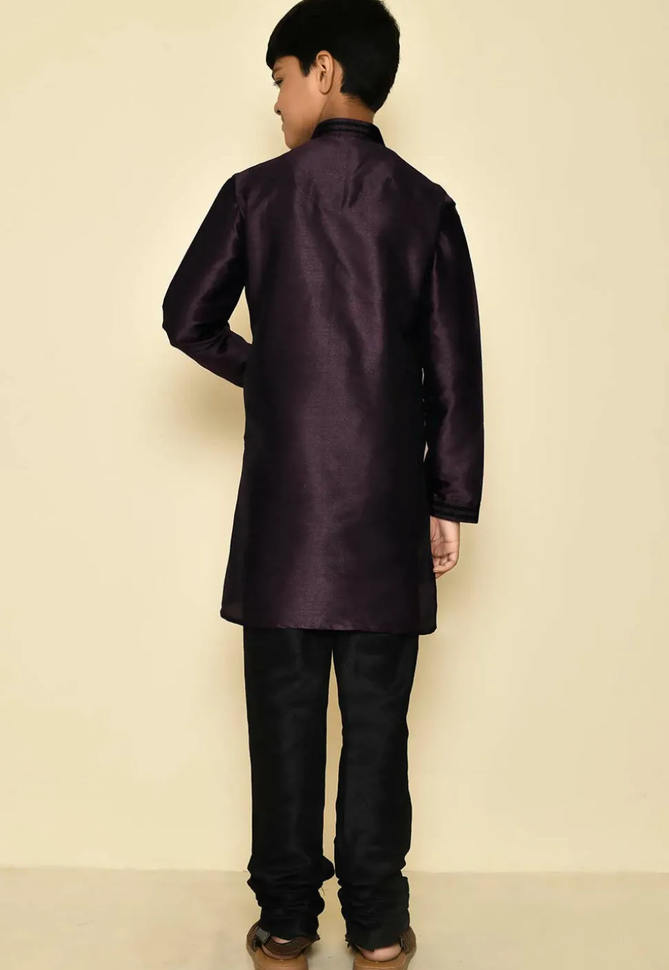 Embroidered Neckline Dupion Silk Kurta Set in Wine