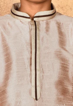 Embroidered Neckline Dupion Silk Kurta Set in Pastel Brown