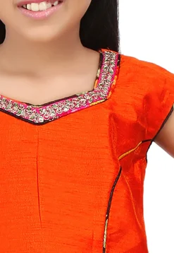 Embroidered NeckLine Dupion Crop Top in Orange