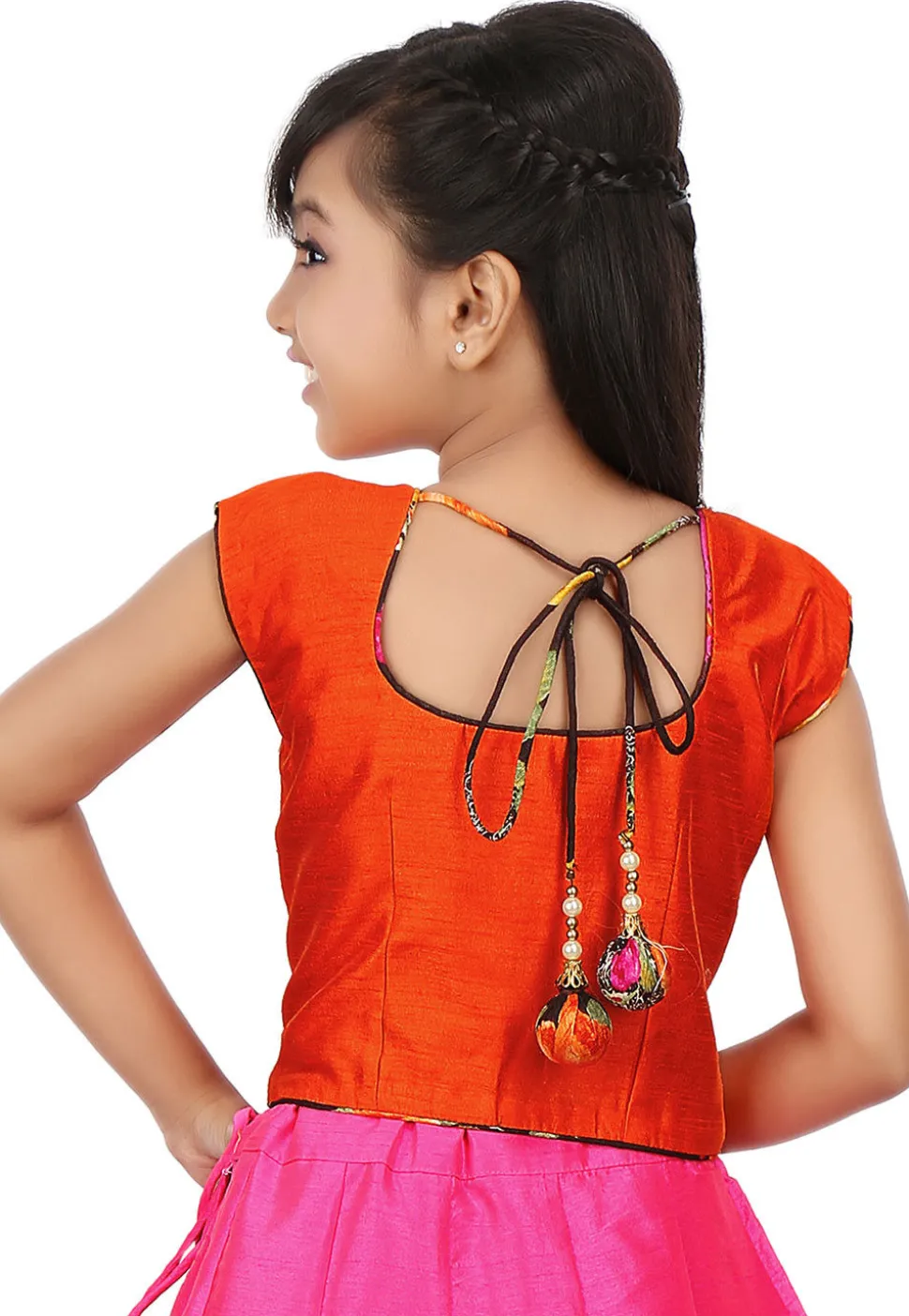 Embroidered NeckLine Dupion Crop Top in Orange