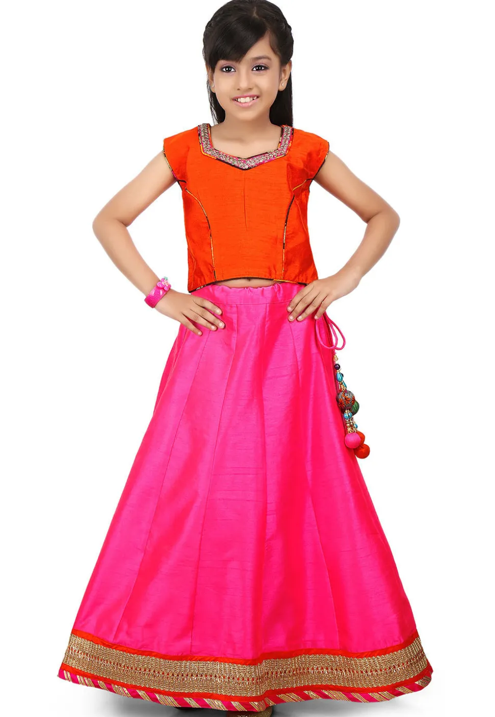 Embroidered NeckLine Dupion Crop Top in Orange