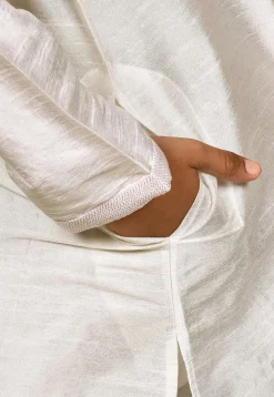 Embroidered Neckline Dupion Silk Kurta in Off White
