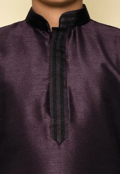 Embroidered Neckline Dupion Silk Kurta in Wine