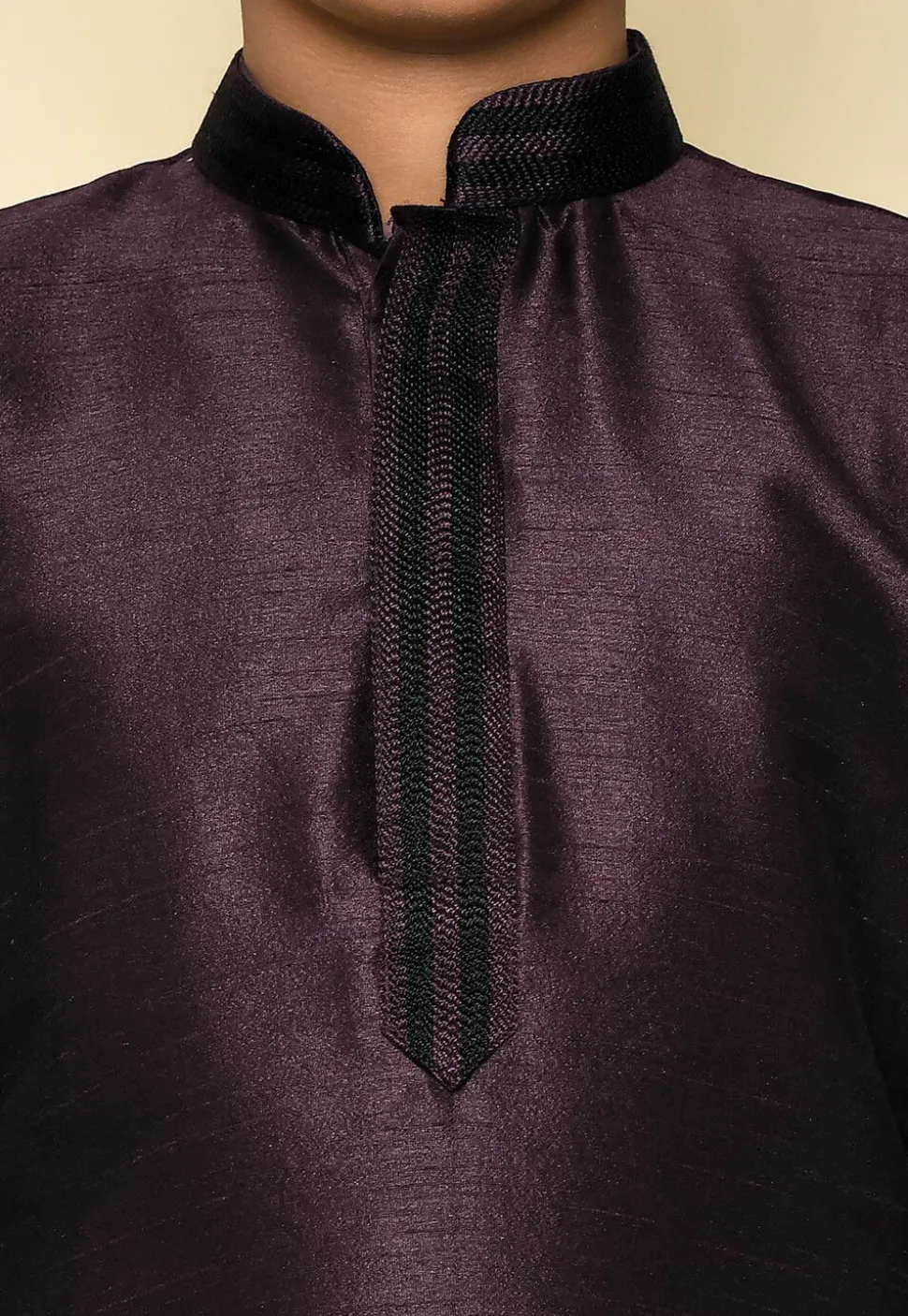 Embroidered Neckline Dupion Silk Kurta in Wine