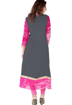 Embroidered Neckline Georgette A Line Suit in Grey