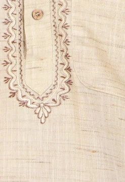 Embroidered Neckline Handloom South Cotton Kurta in Beige