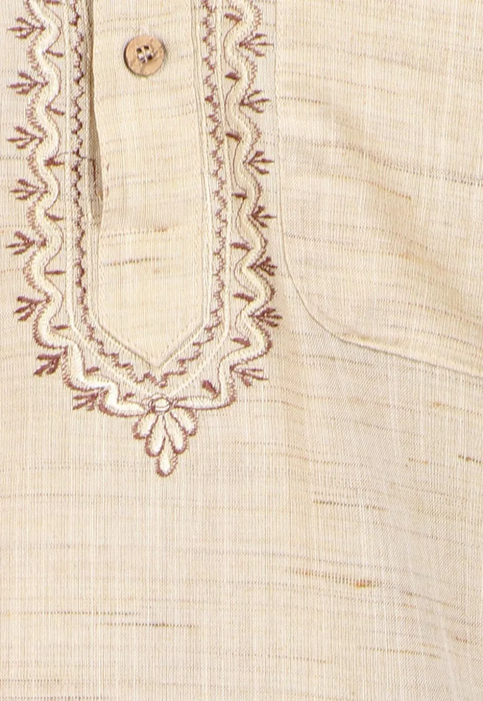 Embroidered Neckline Handloom South Cotton Kurta in Beige