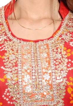 Embroidered Neckline Pure Chinon Crepe Abaya Style Suit in Red