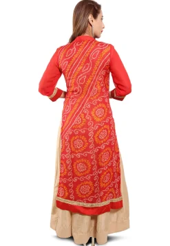 Embroidered Neckline Pure Chinon Crepe Abaya Style Suit in Red