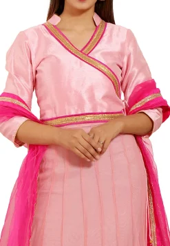 Embroidered Net Abaya Style Suit in Pink