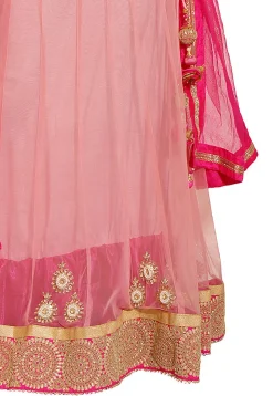 Embroidered Net Abaya Style Suit in Pink
