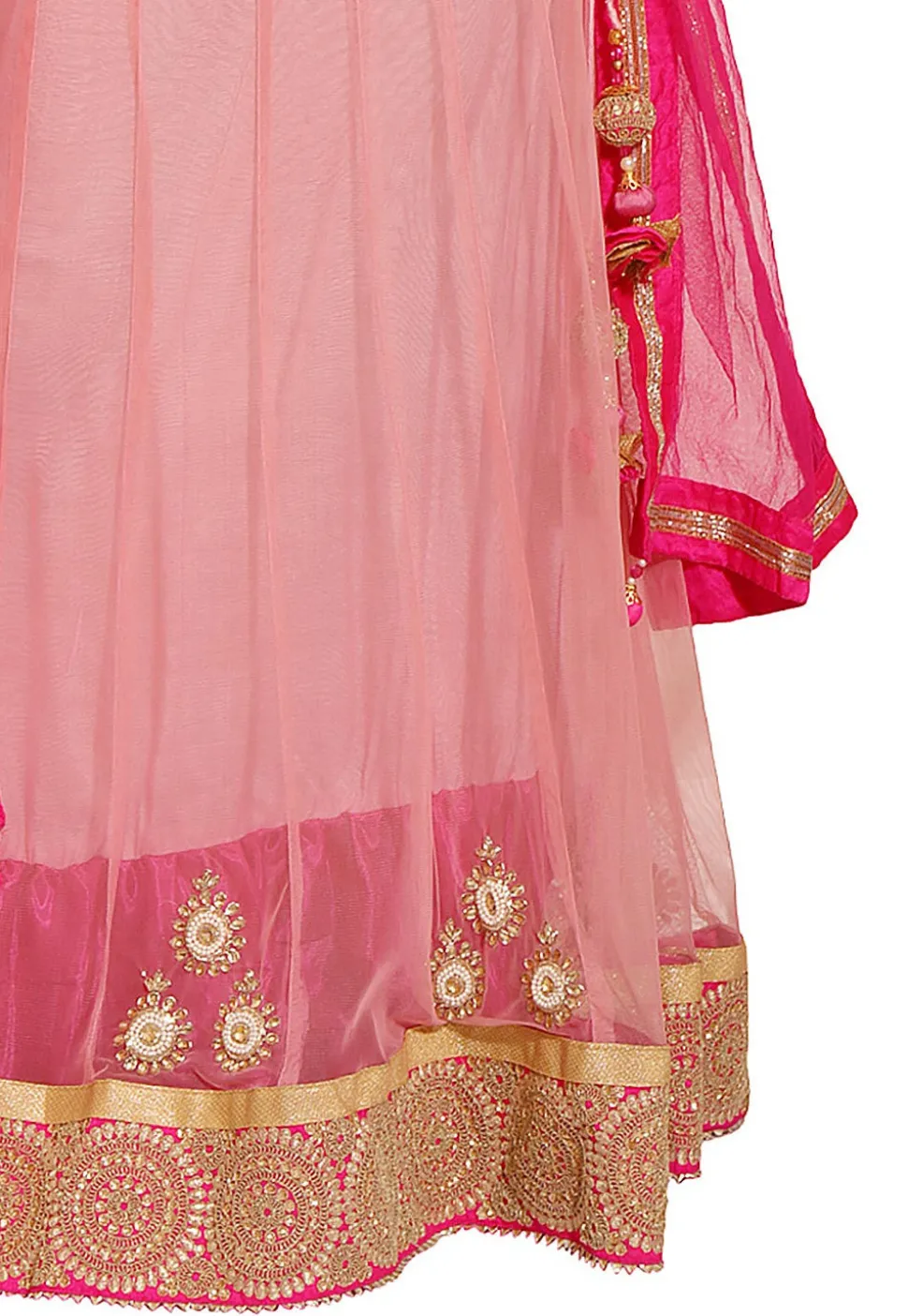 Embroidered Net Abaya Style Suit in Pink