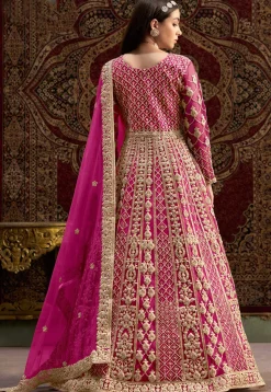 Embroidered Net Abaya Style Suit in Pink