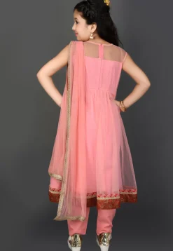 Embroidered Net Anarkali Suit in Pink