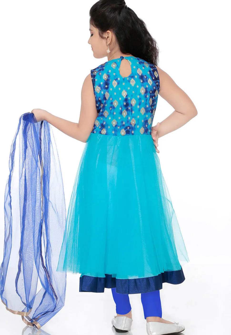 Embroidered Net Anarkali Suit in Turquoise