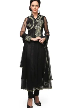 Embroidered Net Anarkali Suit in Black