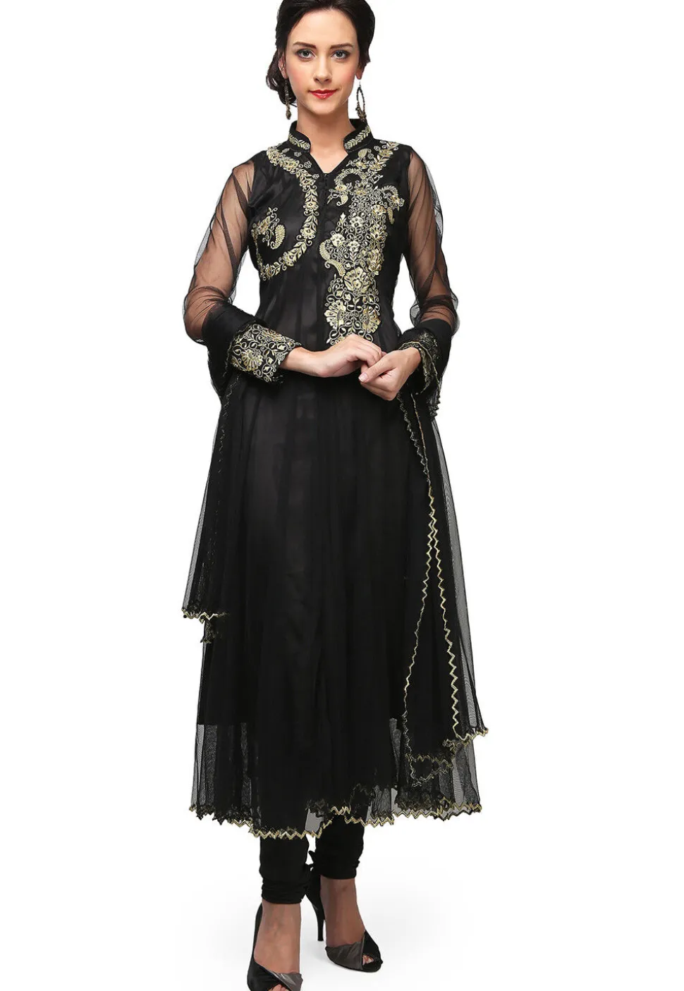 Embroidered Net Anarkali Suit in Black