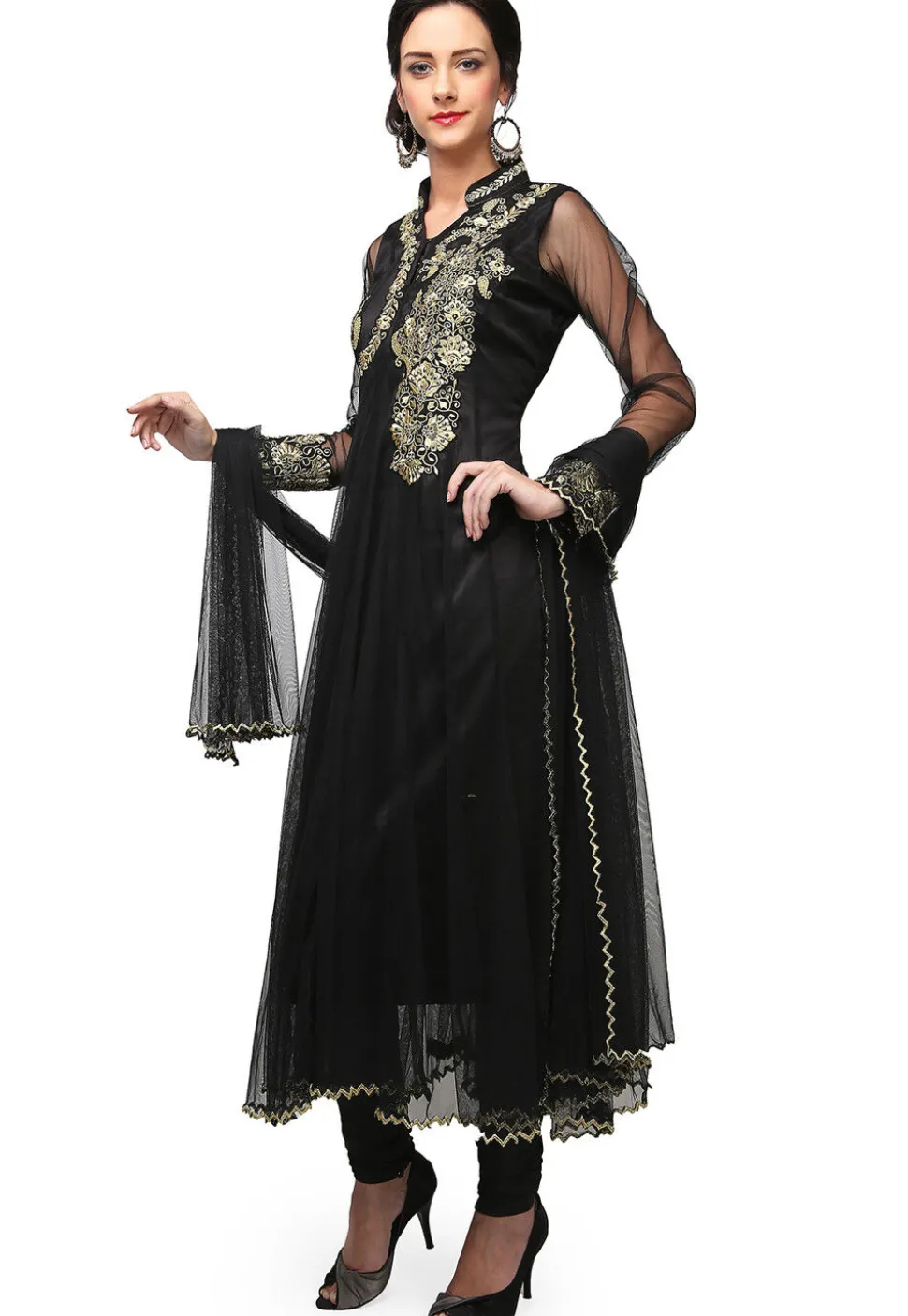 Embroidered Net Anarkali Suit in Black